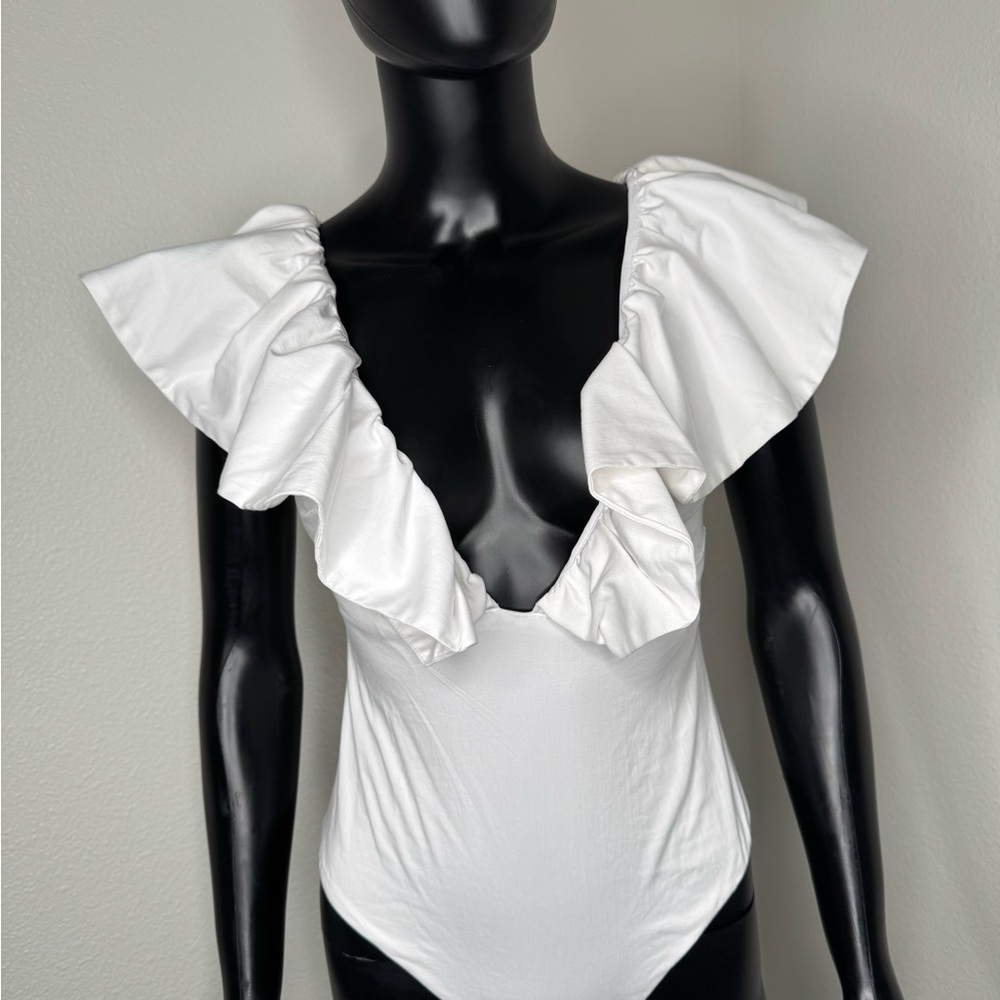 Zara White Ruffle Bodysuit